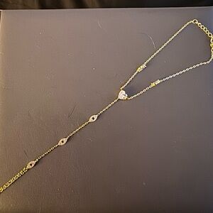 Gold-plated chain ring-bracelet with heart and evil-eyes